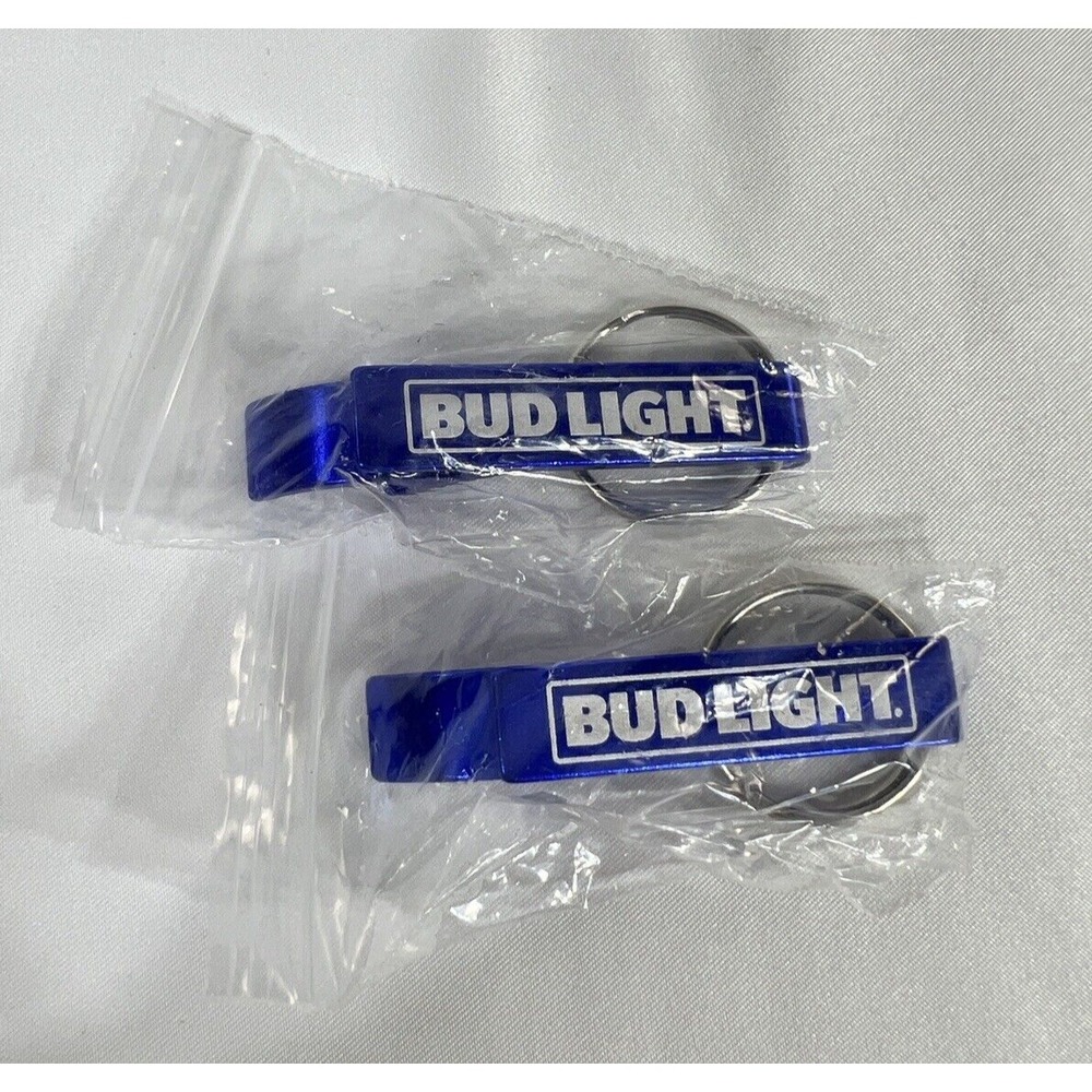 Bud Light Blue Aluminum Bottle Opener Keychain Set of 2 New in Pack